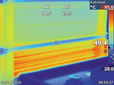 Snímek skládaného výměníku tepla pomocí thermokamery