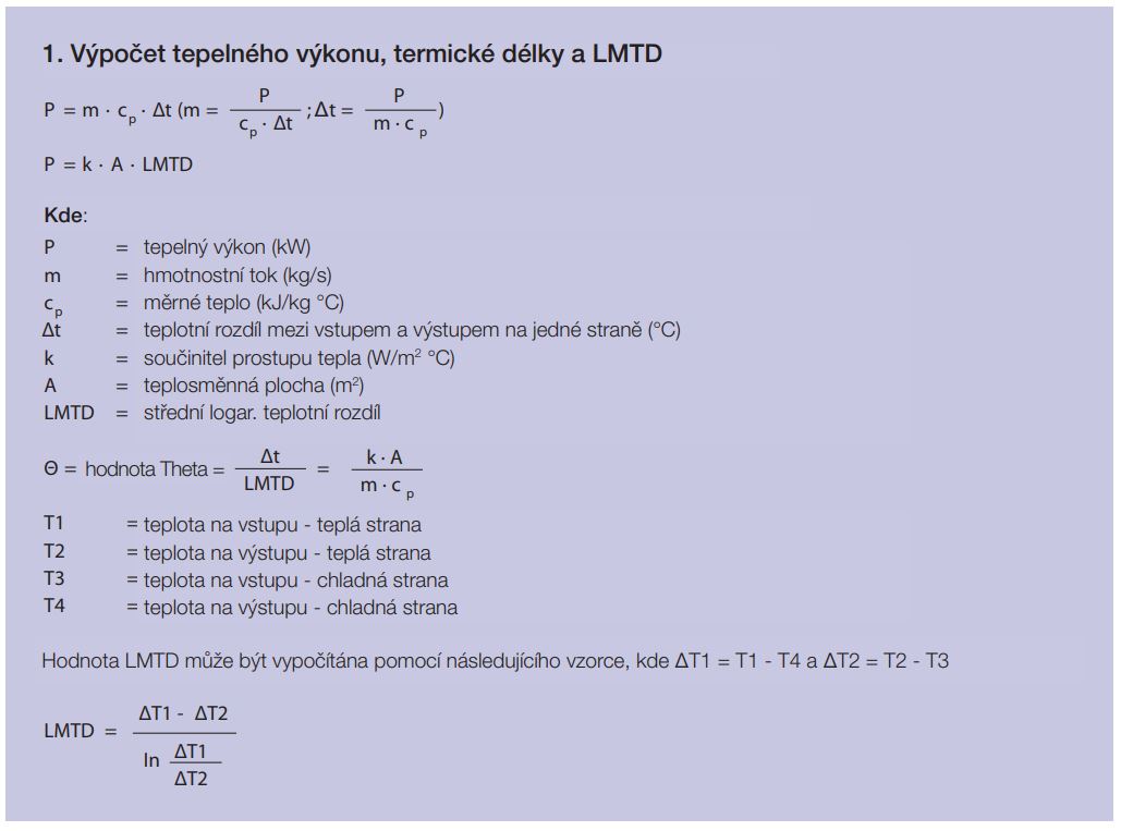 Výpočet tepelného výkonu, termické délky a LMTD