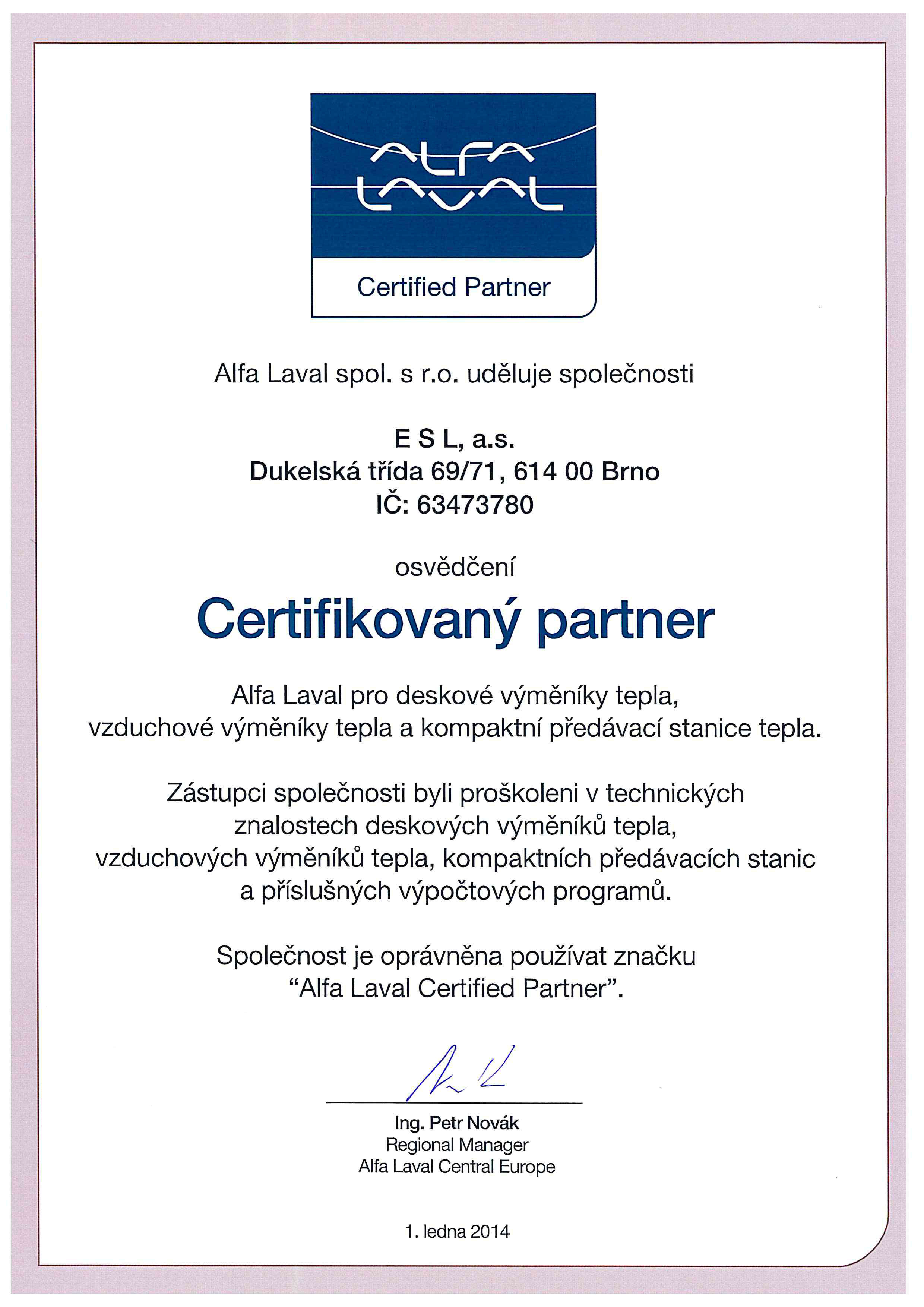 Certifikovaný partner Alfa Laval